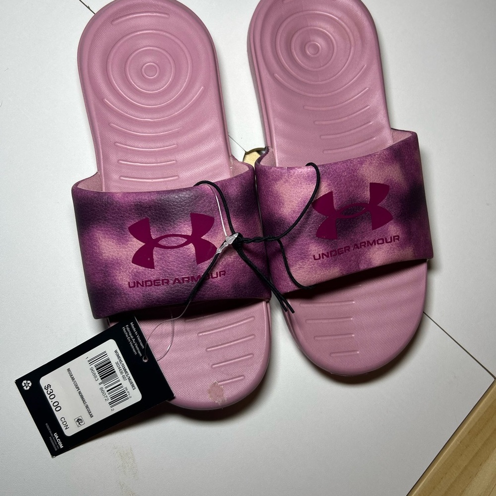 Under Armour Pink and Purple Slide Sandals